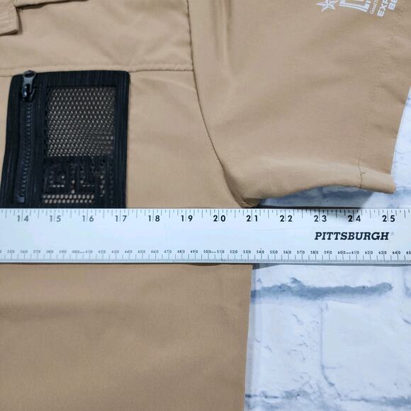 GTL4 MENS SIZE M Tan Button Front Short Sleeve Mesh Zip Pocket Military - Picture 4 of 10